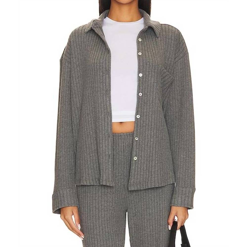 NEW DONNI. ribbed button down sweater in dark grey